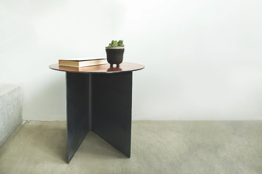 Industrial Round Side Table. Heavy-Duty Painted & Natural Metal. Minimal Design Furniture. Bedside End Table For Living Room Bedroom