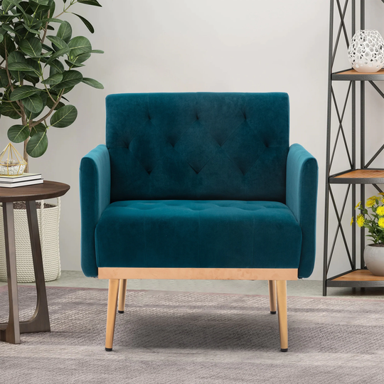 Accent Chair Velvet Fabric Pull Point Finish Padded Seat Leisure Single Sofa Rounded Corners Arm Chairs with Four Metal Feet