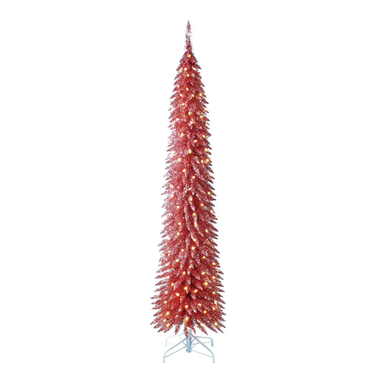 Home Heritage 7 Foot Pencil Slim Artificial Prelit Christmas Tinsel Tree, Silver