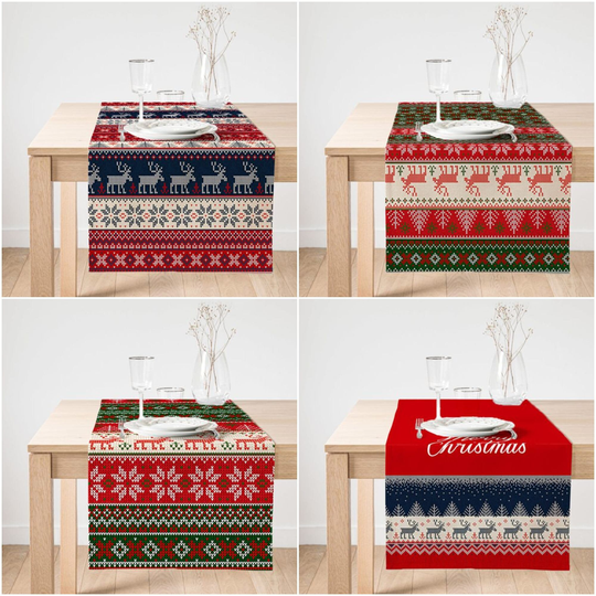 Christmas Table Runner|xmas Deer Top|Merry Home Decor|xmas Decor|Farmhouse Style Tablecloth|Christmas Kitchen Decor