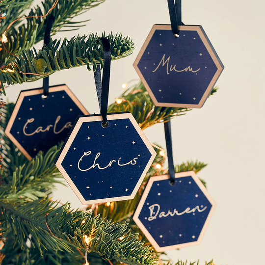 Personalised Celestial Christmas Table Place Setting + Tree Decoration Bauble Set Of 4 | Decor, Party Favour