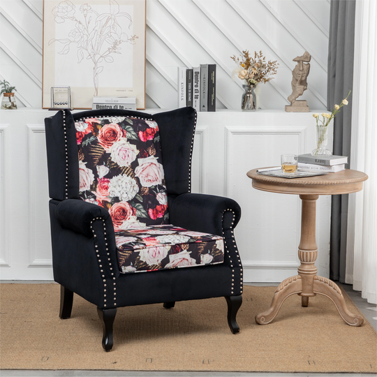 Velvet Upholstery Floral Chair