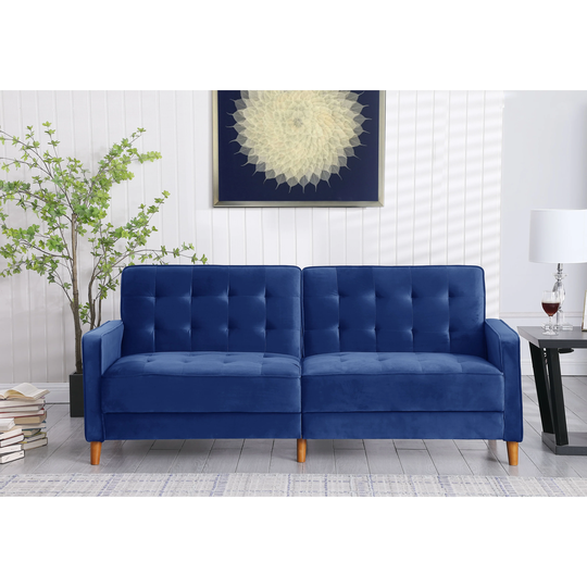 Velvet Sofa Bed Square Arms Wood Frame Buckle Tufted Loveseat with Adjustable Back