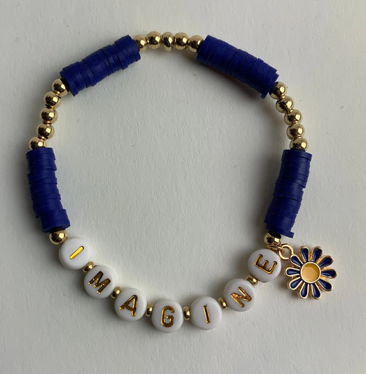 Imagine Bracelet/stackable Bracelet/Heishi Beaded Bracelet/Flower Charm Bracelet/Word Bracelet/Friendship Bracelet