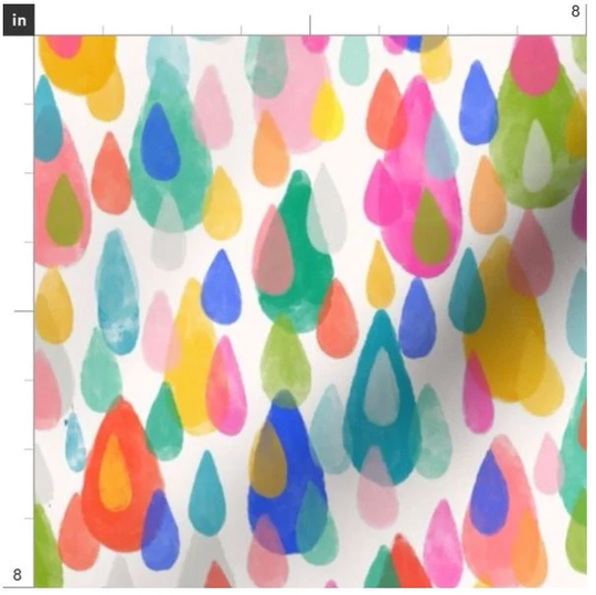 Sunshine Rain Fabric By The Yard | Raindrops Nature Multicolored Outdoors Watercolor Print To Order Custom