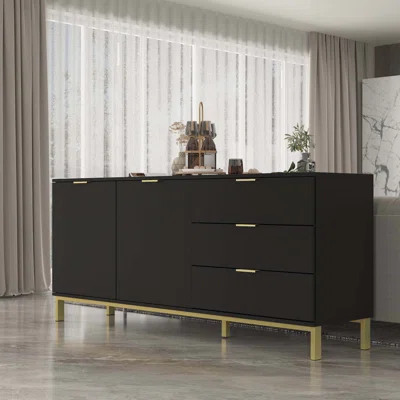 Modern Sideboard Buffet Storage Dresser With 3 Drawers And 2 Doors