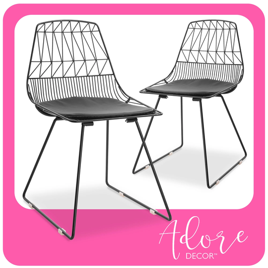 Adore Decor Vivi Dining Chairs, Wire Metal Chair for Kitchen or Dining Room, Boho Modern Eclectic Cafe Chair, Set of 2