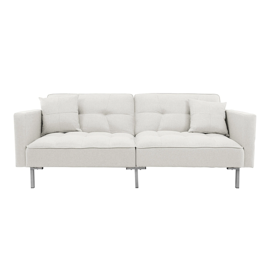 Convertible Folding Futon Sofa Bed Linen Adjustable Loveseat with Metal Leg Support