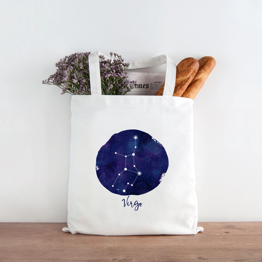 Astrology Tote Bag, Virgo Constellation Art Art, Celestial Gift, Reusable Grocery Bag 0070