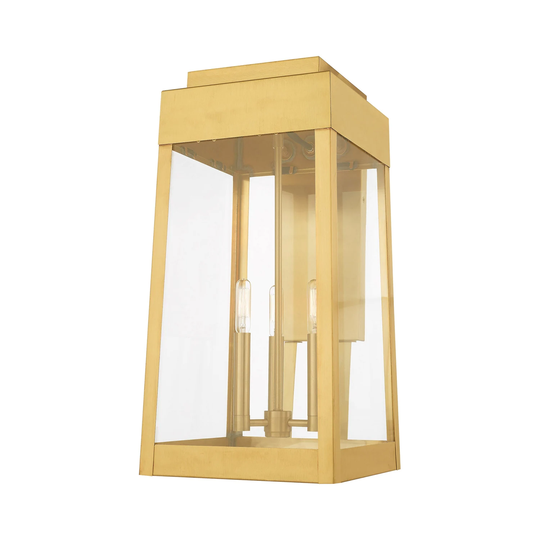 Giuseppe Lighting Three Light Outdoor Wall Lantern Oslo Satin Brass - Exact Size