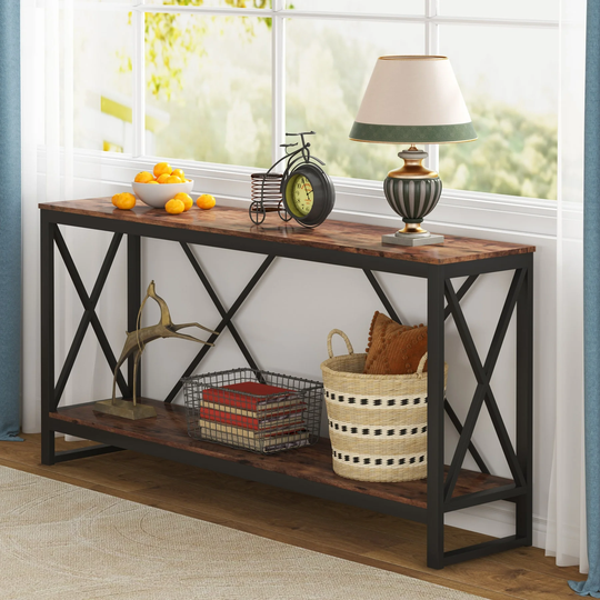 Console Table, Industrial 70.9 Inch Sofa Table Extra Long Entry Table - 70.9"D x 11.81"W x 35.43"H