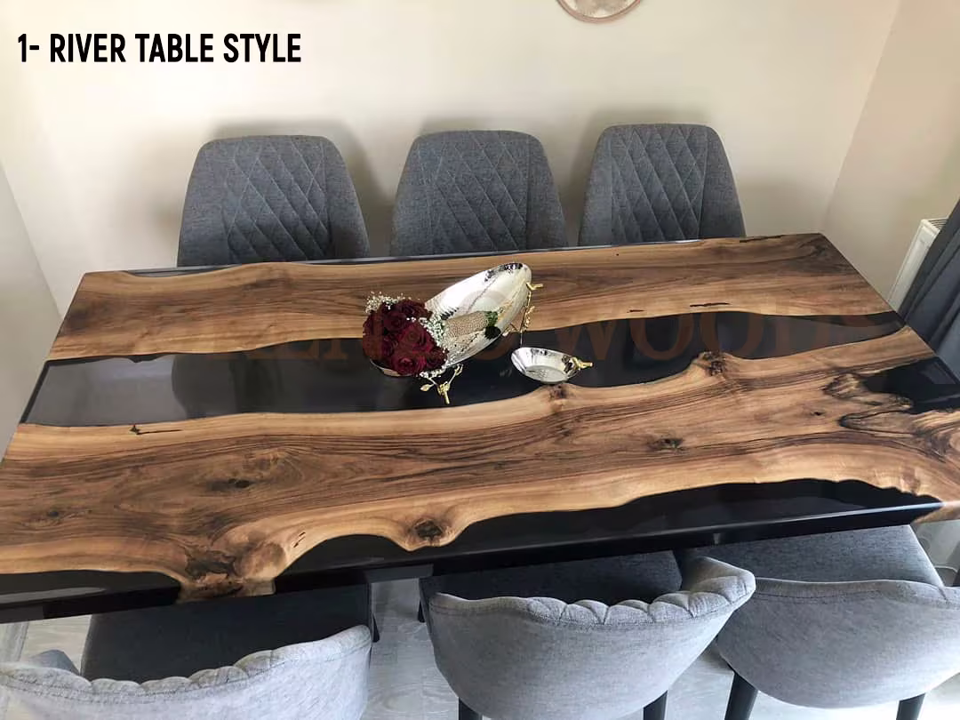 River Table, Ocean Epoxy Resin Coffee Dine Custom Wood Solid Walnut Table