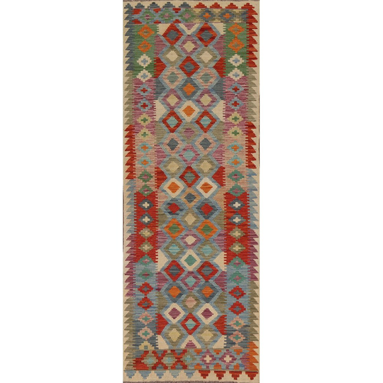 Colorful Tribal Kilim Runner Rug Flat-weave Oriental Wool Carpet - 2'8"x 9'7"