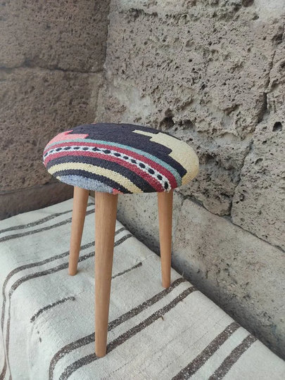 Oval Chair, Vintage Furniture, Kilim Ottoman Stool, Home Decor, Pouf, Handmade Patterned Chair, Rug Rectangle Stool. Chair