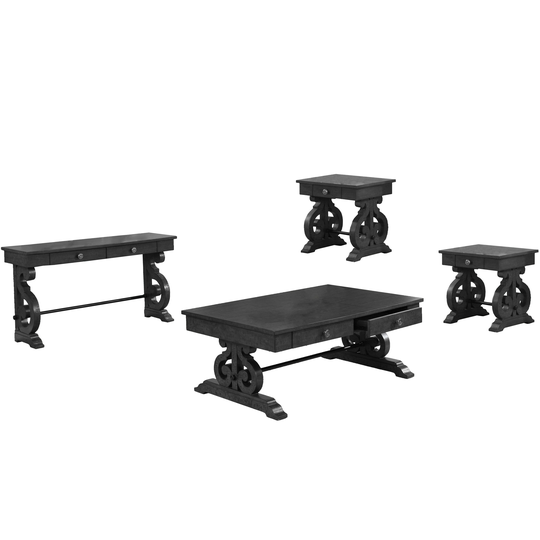 Best Quality Furniture 4-Piece Dark Grey Coffee Table Set with Two End Tables