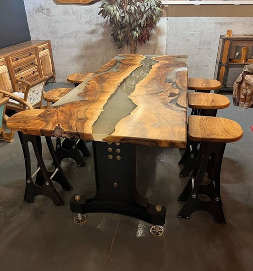 Industrial Design Dining Table, Table Base, Epoxy Bar