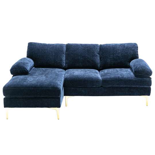 81.5'' Chenille Fabric Sectional Sofa Accent Sofa with Right Chaise & Pillow Top Arm, Modern Living Room Sofa with Metal Legs