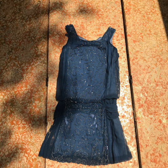 Girls Silk Beaded Flapper Dress M/L Wounded Bird 1920S For Repair Rehab
