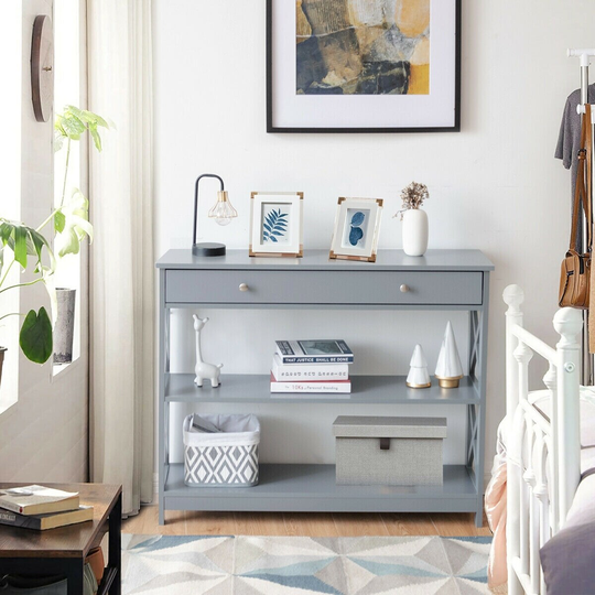GZMR Console Table 3-Tier with Drawer and Storage Shelves