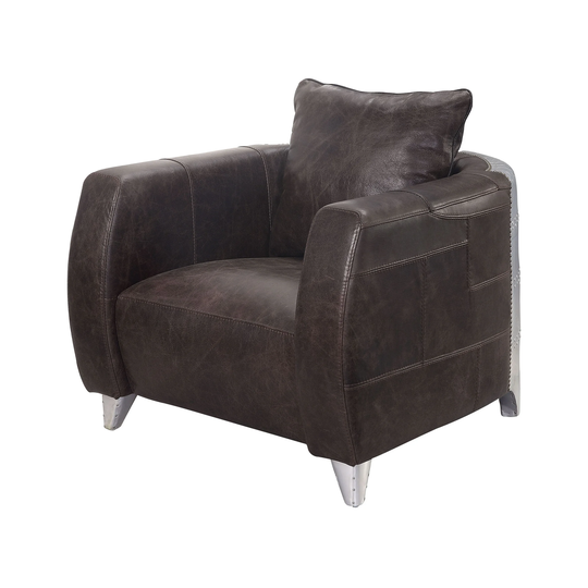 ACME Kalona Accent Chair in Distress Chocolate and Aluminum