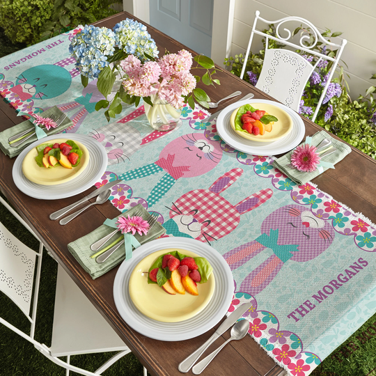 Personalized Bunnies Gather Here Table Runner - Spring Décor Easter Morning Brunch Personalize With Any Message