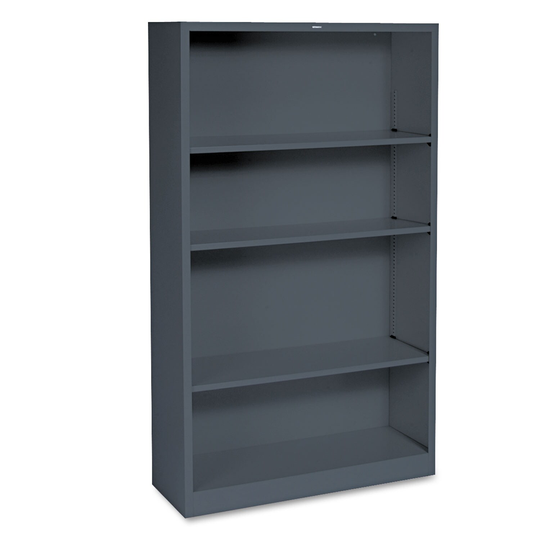 Metal Bookcase, Four-Shelf, 34.5 x 12.63 x 59, Charcoal - 34.5" x 12.63" x 59"