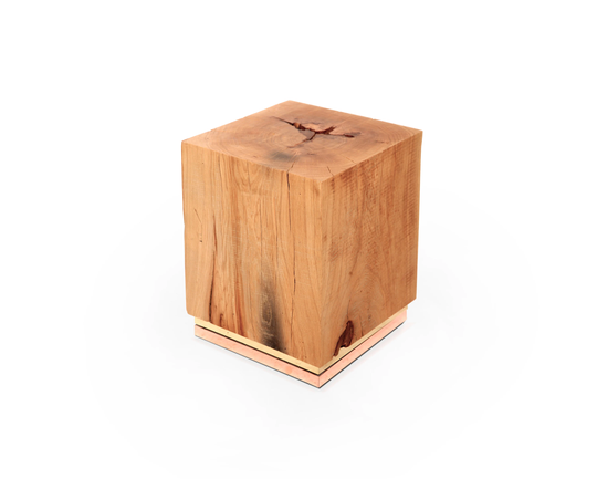 Cube End Table Coffee Table Natural Wood Side Stool Wood Seat Solid Copper Brass Base Minimalism Cube Coffee