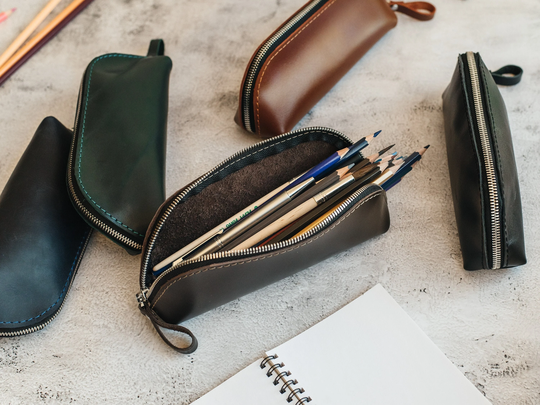 Mens Pencil Case, Leather Pen Pouch, Zipper Paint Brush Storage, Custom Tool Organizer, School Supplies, Personalized Makeup Artist Bag