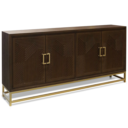 Harp & Finial - Bradford 4-Door Sideboard - Walnut Finish On Hardwood With Brass Finished Metal Base