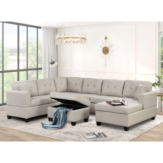 121" Oversized Sectional Sofa with Storage Ottoman, U Shaped Sectional Couch with 2 Throw Pillows for Large Space Dorm Apartment