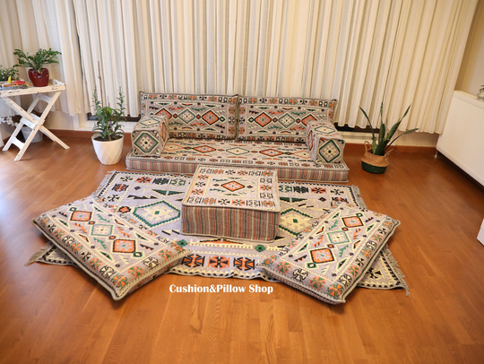 Gray Sofa Set, Sofa, Majlis Bohemian Home Decor, Custom Couch, Oriental Order Ottoman Pouffe, Livingroom Decor
