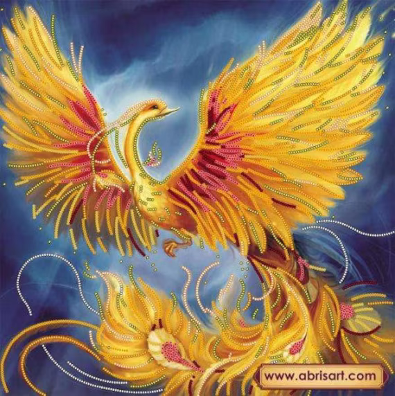 Diy Bead Embroidery Kit On Art Canvas "Firebird", Gift. Size 11.8"×11.8" | 30×30 cm | Abris