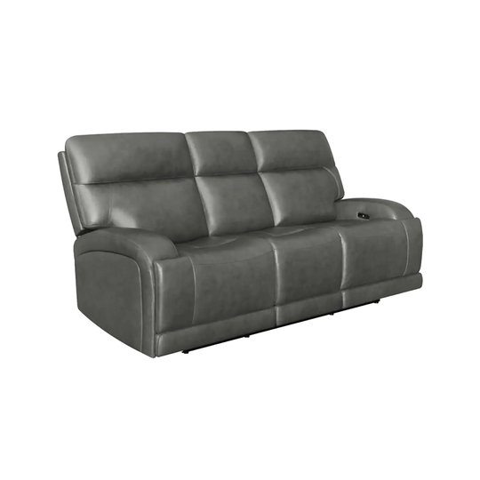 Leather Upholstered Power Sofa with Curverd Armrests, Charcoal