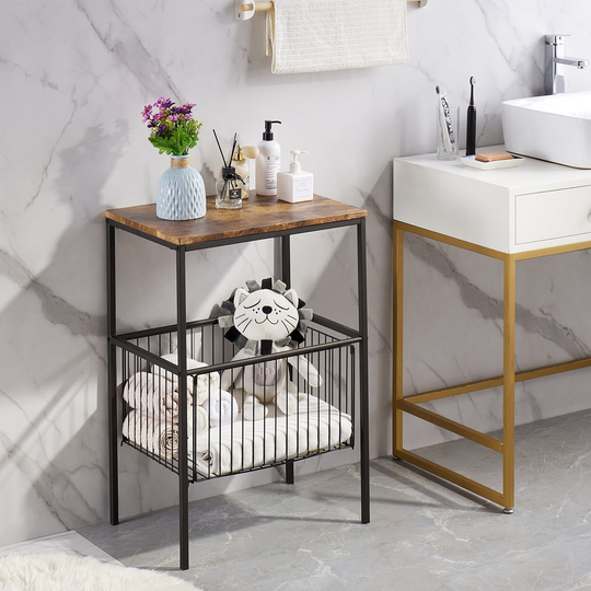 Taomika Modern End Table with Folding Storage Metal Mesh Basket