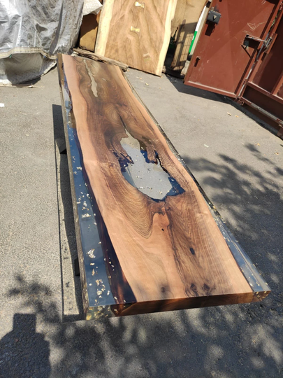 Walnut Dining Table, Unique Epoxy Custom 70" X 17" Clear White River Table With Gold Leaf Order For Christopher M