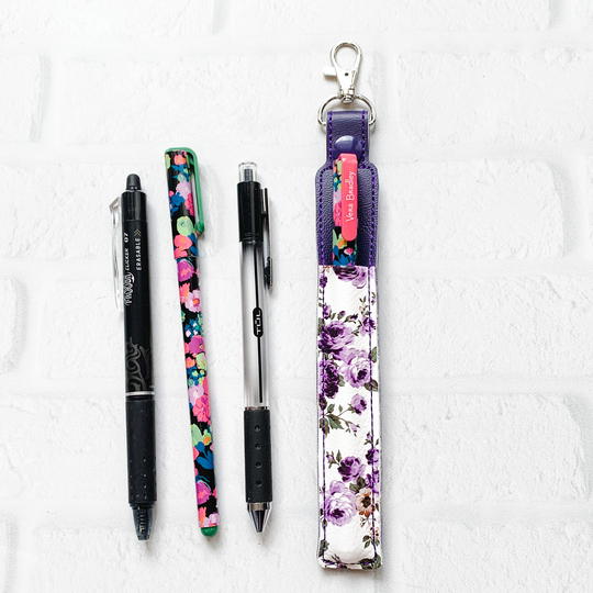 Farmhouse White Purple Rose Pen Or Pencil Holder Keychain For Lanyard, Stylus Holder, Pen Case, Holder, Teacher Gift, Nurse Gift