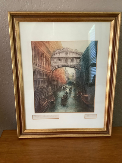 Vtg~ "Il Ponte Dei Sospiri" Venezia~ Pencil Signed Venice Etching Framed Print