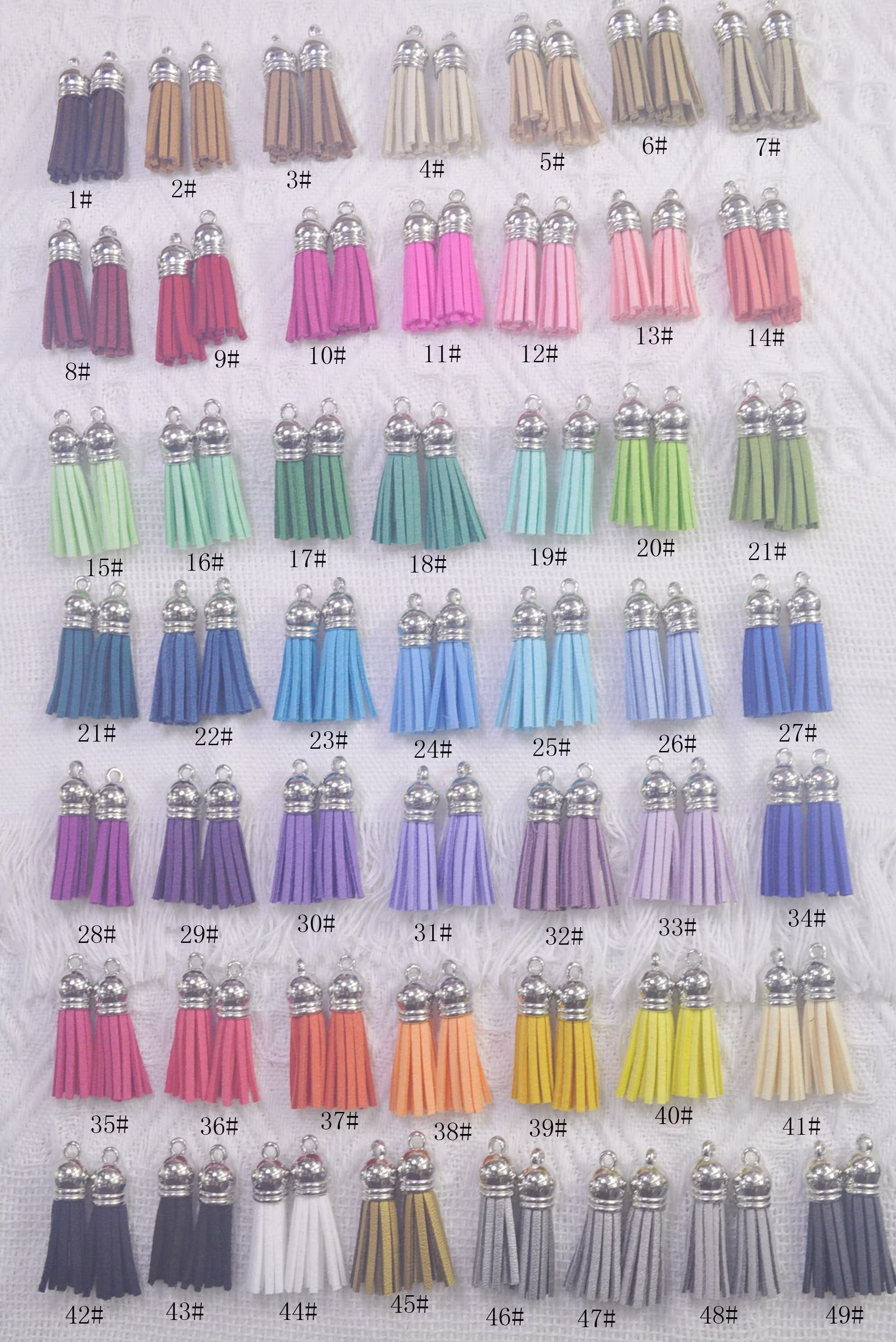 10-100Pcs 49 Colors Tassels, 1.5'', Faux Suede Leather Tassles, Leather Tassels, Suede Tassels, Tassels For Keychains, Mini Tassel With Silver Cap