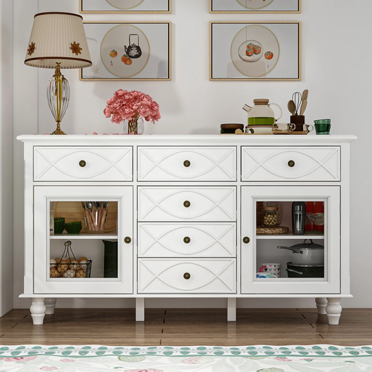 Buffet Cabinet Modern Sideboard Cupboards Glass Doors Shelf Lacquer