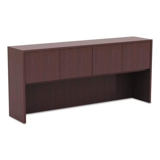 Alera Valencia Series Hutch With Doors, 70.63 x 15 x 35.38, Mahogany - 70.63" x 15" x 35.38"
