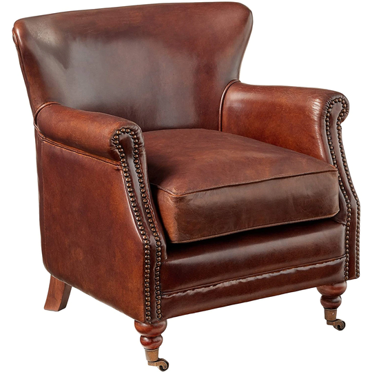 Accent Chair in Vintage Dark Brown Top Grain Leather
