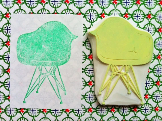 Eames Chair Rubber Stamp, Mid Century Modern Furniture Hand Carved Stamp