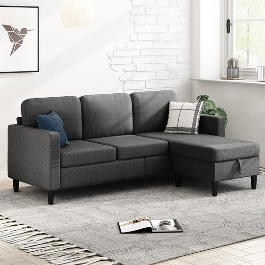 Mixoy 78"Sectional Sofa with Movable Storage Ottoman, Free Combination Small L Shaped Couch,Modern Linen Fabric Sofa Set