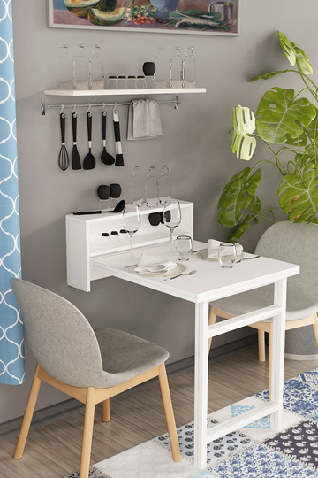 Practical Folding Smart Kitchen Table, Murphy Portable Dining Table in Walnut, White & Black, Space-Saving Wooden Breakfast, Desk