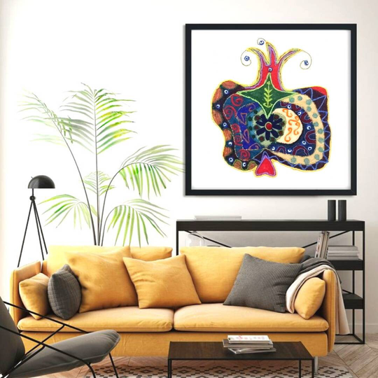 Colorful Abstract Pomegranate Wool Painting, Unique Felt Wall Art, Needle Felted Decor, Turkish Gift For Her