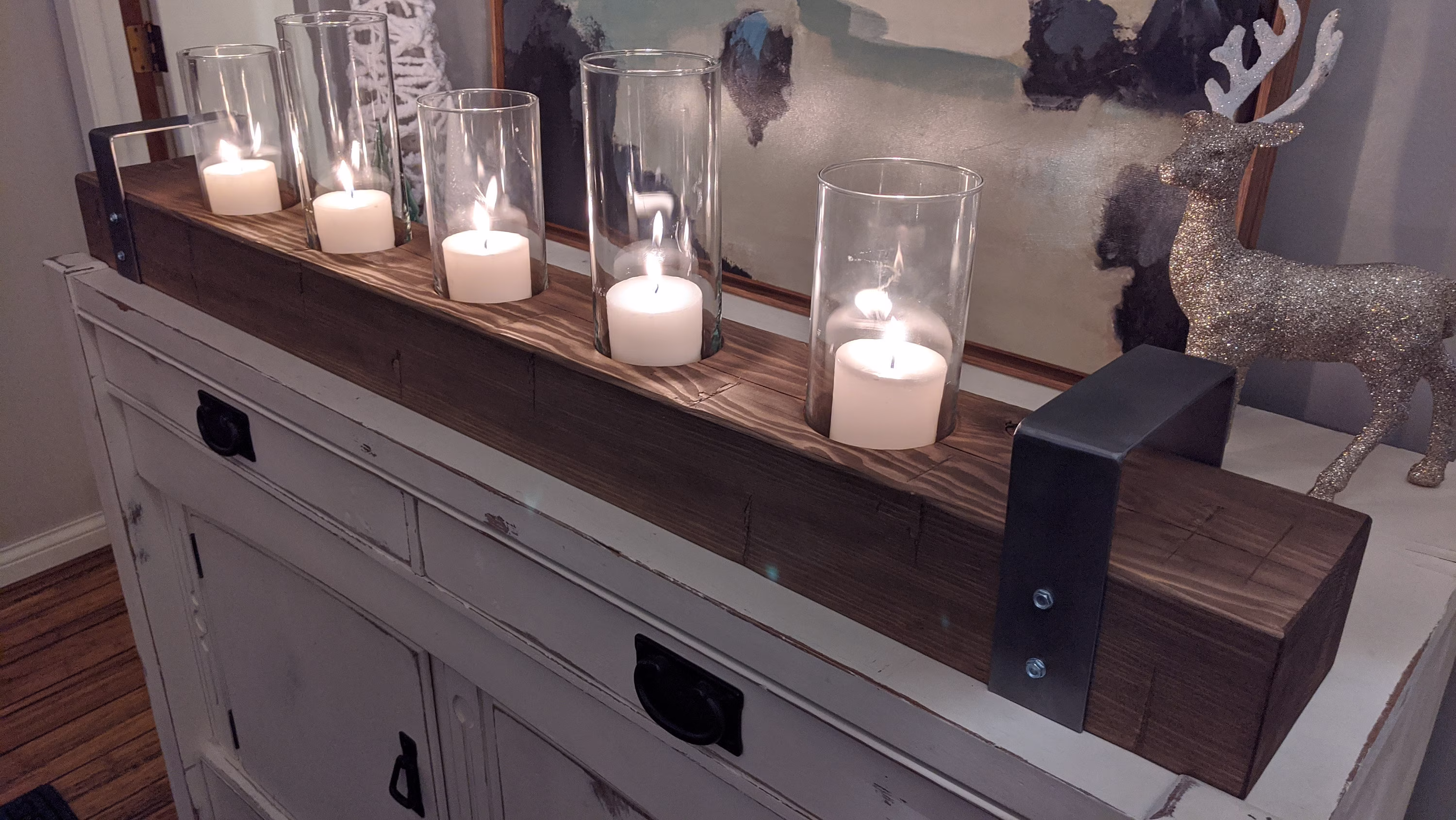 Candle Centerpiece, Dining Table Room Wood Centerpiece