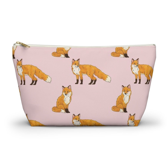 Fox Pouch, Pencil Case, Woodland Animal Custom Teacher Foxy Bridesmaid Cosmetic Bag, Zipper Makeup Accessory Pouch
