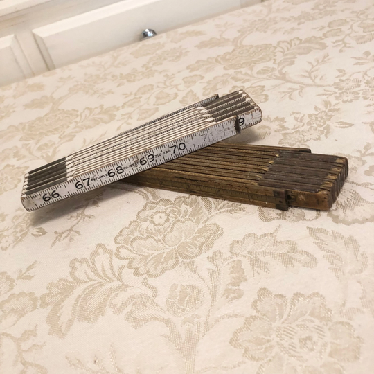 Two Wooden Measuring Tapes 6' Foot Long Sticks Brass Hardware Tape Measurement