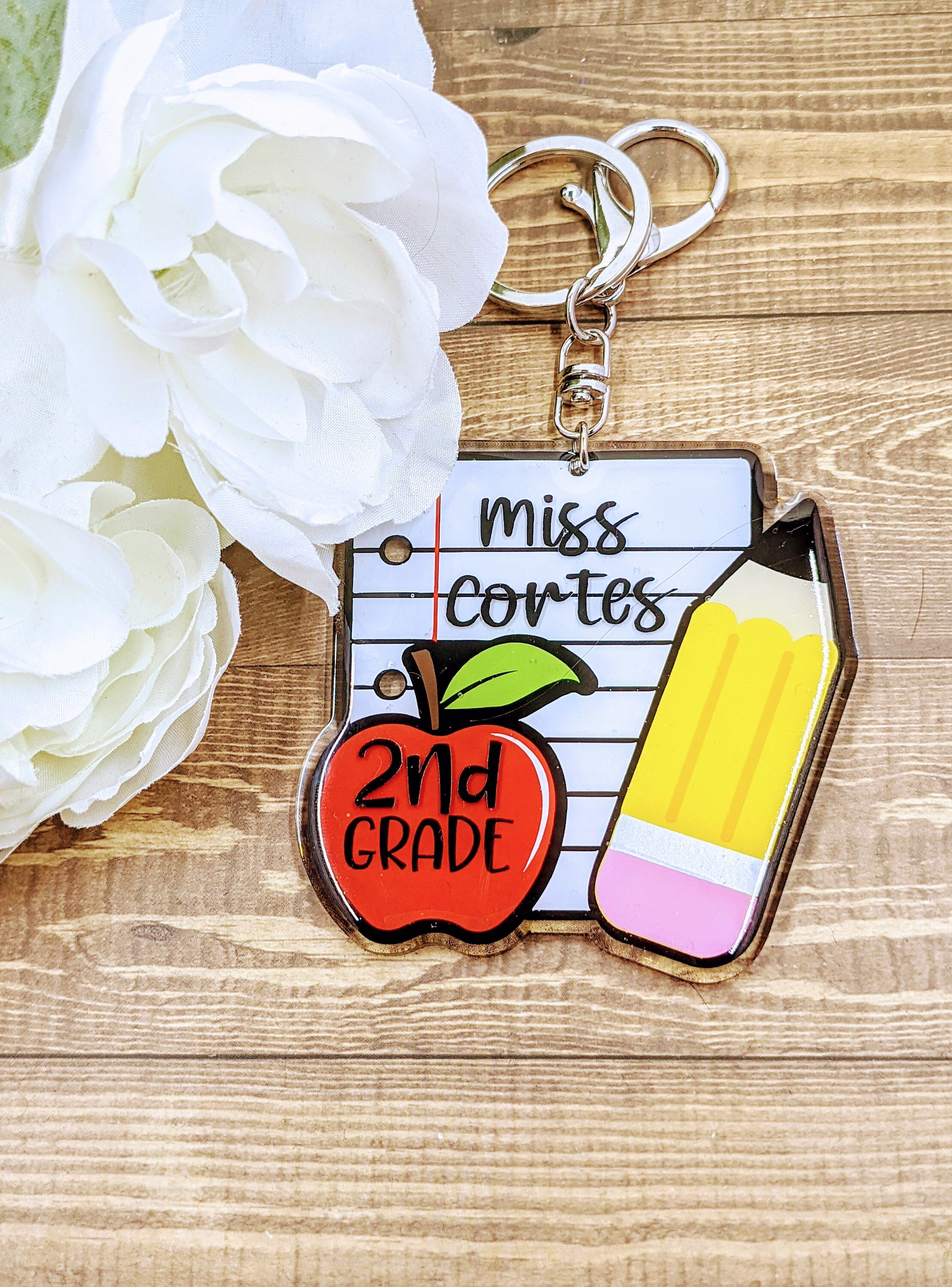 Custom Teacher Keychain | Notebook Apple Pencil Personalized Gift Appreciation Small Idea
