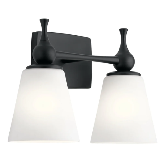Kichler Cosabella 15 Inch 2 Light Vanity Light with Satin Etched Case Opal in Black